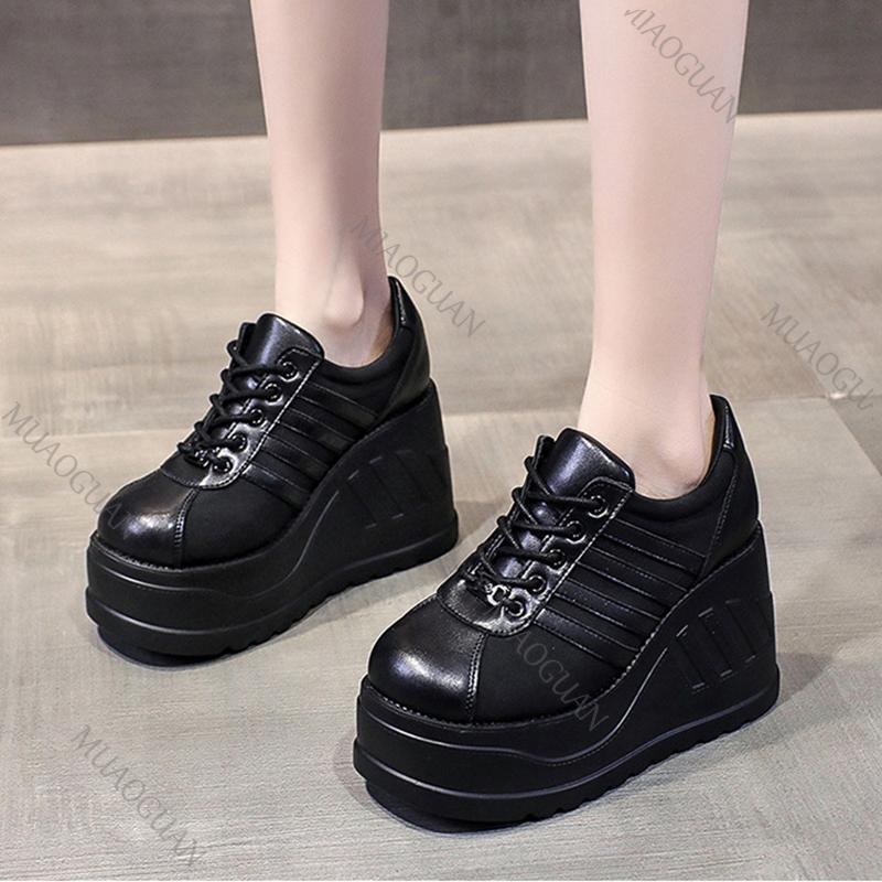 Fashion Women's Platform Shoes Punk Style Platform Women Pumps Black Fashion Wedges High Heels Ladies Shoes Large Size Lace Up Sneakers