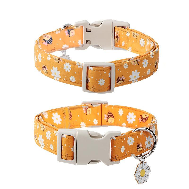 Pet Dog Necklace Collar with Thickened Adjustable Chrysanthemum Print Collar for All Seasons for Large Medium Small Cats Dogs