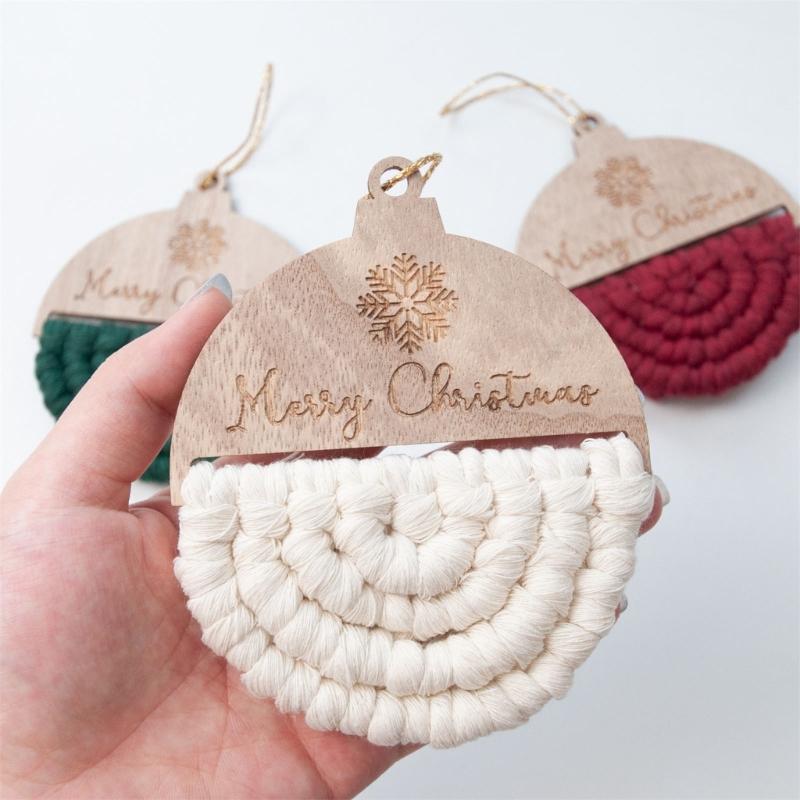 6pcs DIY Woven Rope Christmas Tree Ornaments Unfinished Wood Slices Decorations