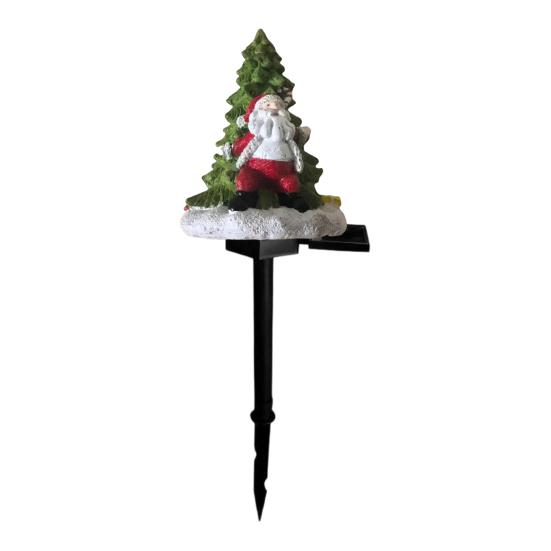 Christmas Tree Ornament for Garden Solar Light, Santa Resin Yard Stake Decor with Craft Decorations Patio Warm Glow, Waterproof Outdoor Lawn