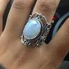 Retro inlaid imitation moonstone ring, hot-selling women's ring in Europe and America, geometric hollow engraved retro ring