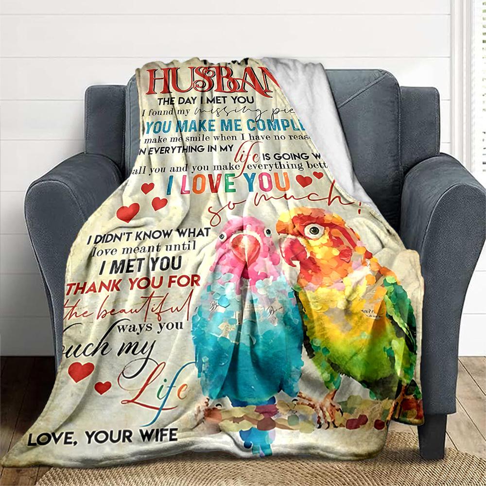 1pc To Husband Love Quote Blanket - Perfect Gift for Birthdays, Christmas & Halloween- Soft, Warm & Versatile Yy250909207