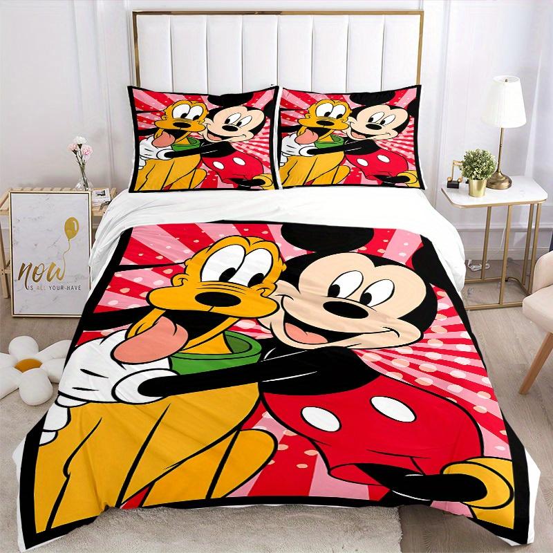 3pcs Mickey Mouse, Pluto Printed Bedding Set, Breathable And Soft, Machine Washable, Christmas Gift Birthday Gift, Bedroom Decoration