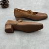 Johnature Echtes Leder Dicke Absätze Retro Damen Pumps Retro Eckige Zehenpartie Mary Jane Absatzschuhe
