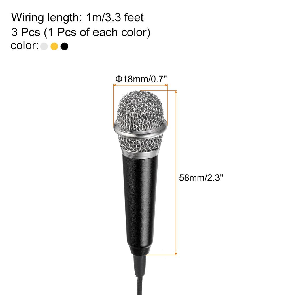 Uxcell Mini Portable Microphone with Earphones for Phone Recording and Video Rose and Pack of 3 Microphone, Recording, Gold, Silver, Black,