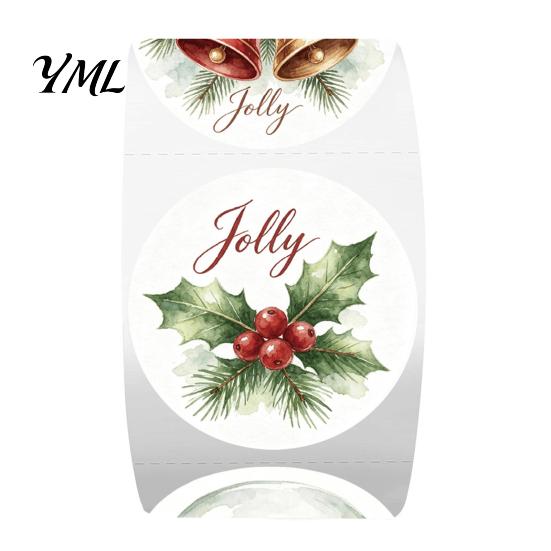 Winter Holiday Present Decorations Christmas Round Stickers, Nordic Style Watercolor Decorative Labels, Sealing Stickers Envelope Decals for