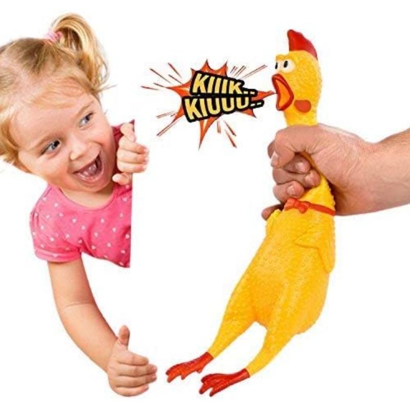 Yellow rubber squeaky chicken, screaming sound monster chicken, children's toy, pet toy, stress relief toy