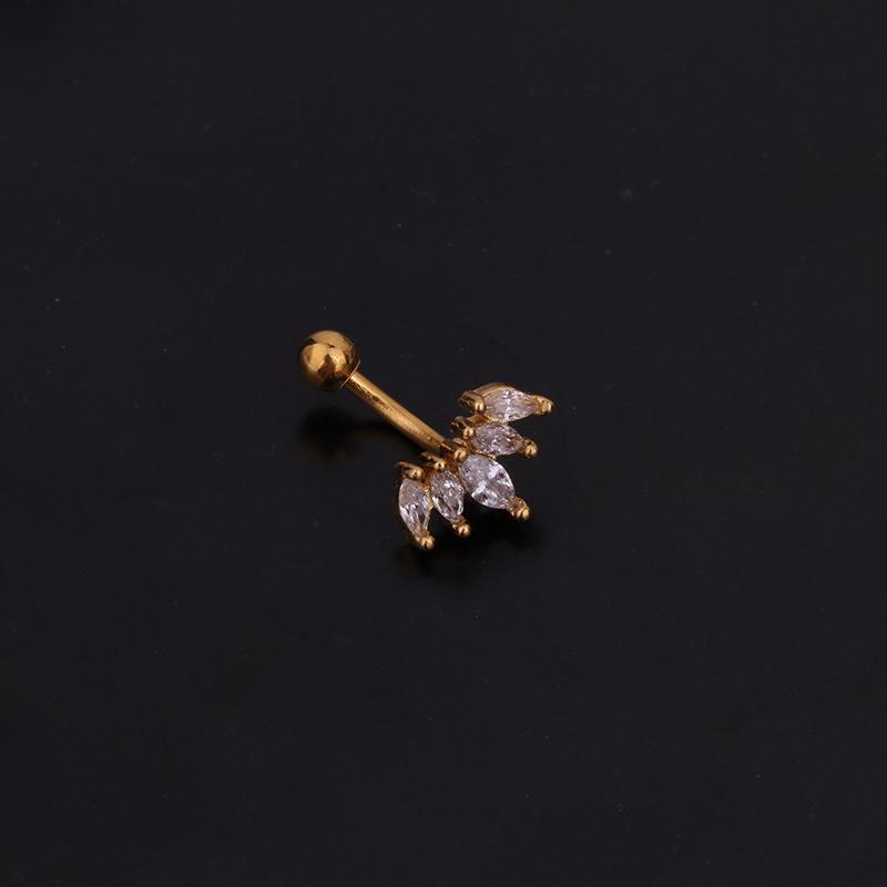 Stainless Steel Zircon Eyebrow Studs: 1.2x6/8mm Curved Rod Cochlear Design