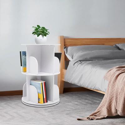 Bymaocar 2-stöckiges weißes PVC-Bücherregal mit verdickter Basis, 360° leise drehbares Bücherregal für Wohnzimmer, Kinderzimmer & Arbeitszimmer
