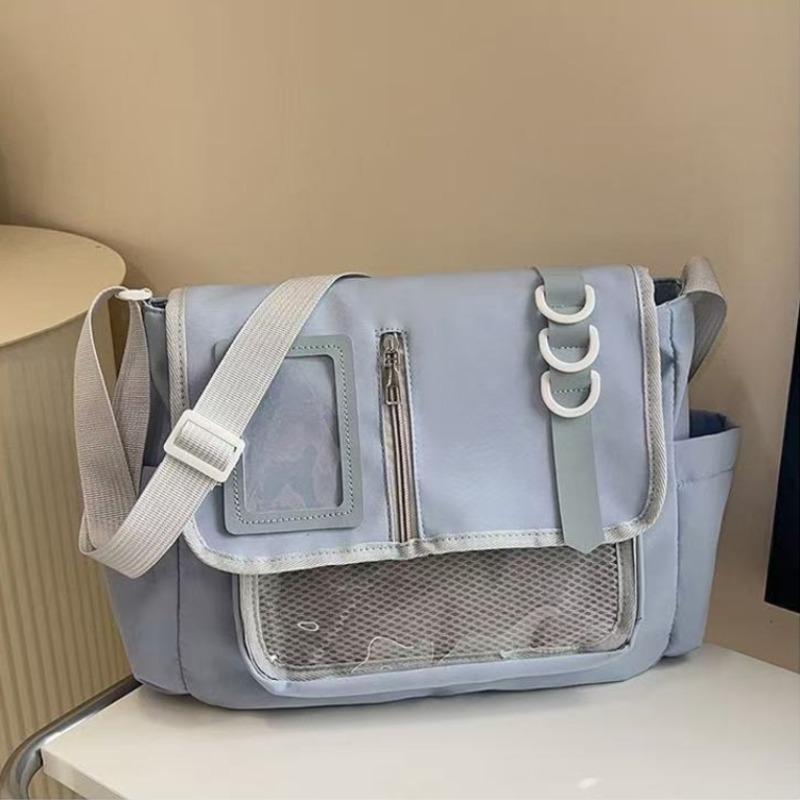 Y2K Clear Patch Canvas Crossbody Messenger Bag Multi Pocket Shoulder Bag Casual Daily School Work Satchel Handbag for Teen Girls