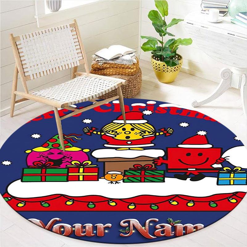 Mr. Men Little Miss Custom Name Round Area Rug,Carpet Rug for Living Room Bedroom Sofa Playroom Decor,Non-slip Floor Mat