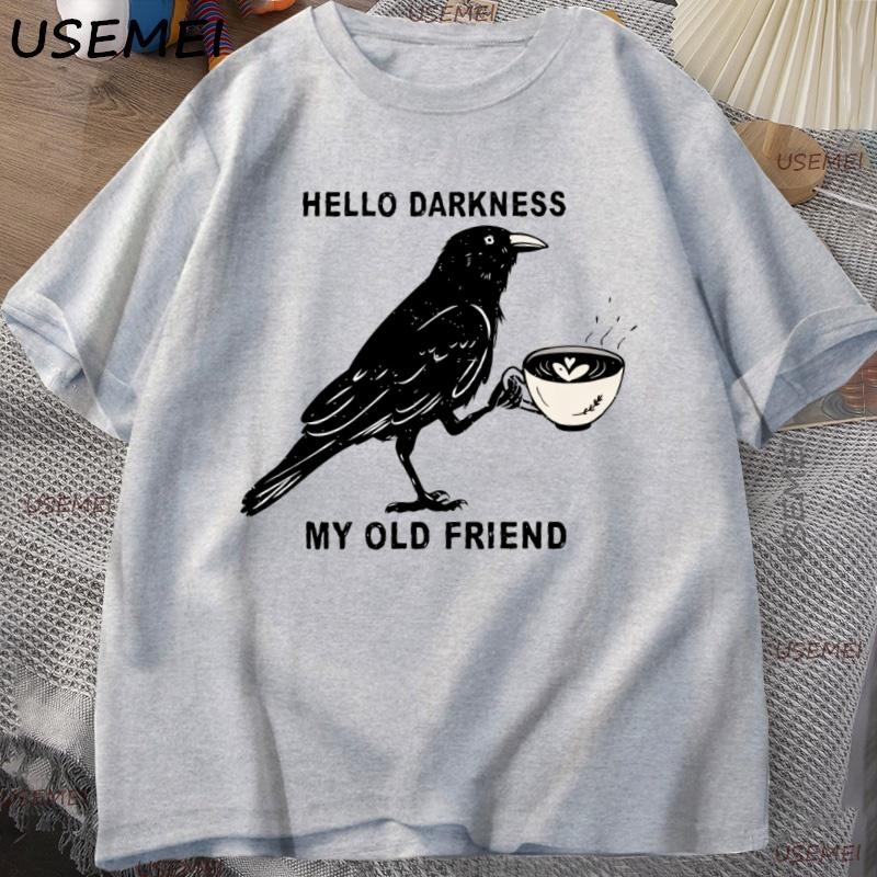 

Raven coffee T-shirt Halloween autumn t-shirt big women t-shirt casual t-shirt S