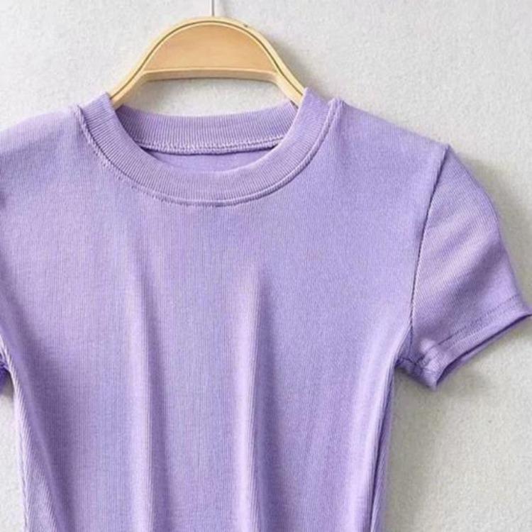 Women Casual Crop Top Summer Slim Fit Stretchy Solid Color Short Sleeve Waist Exposed Soft Breathable Lady T-shirt