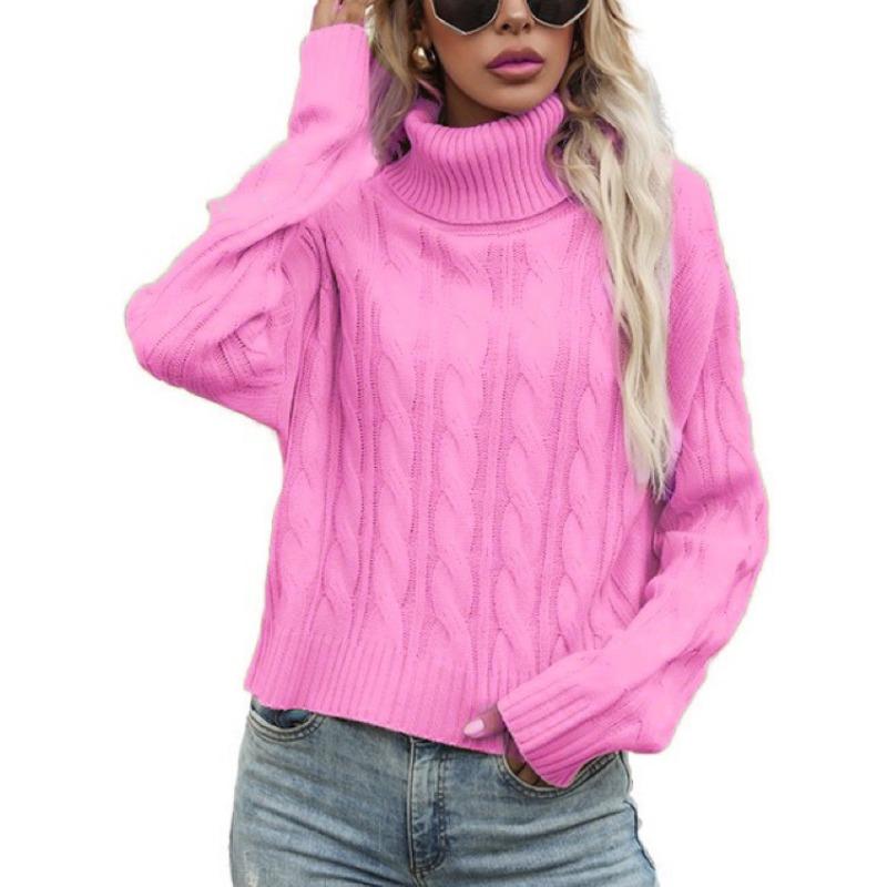 

Желаю свитер женственность осень и зима новый лацкан твист вязаный свитер топ L розовый