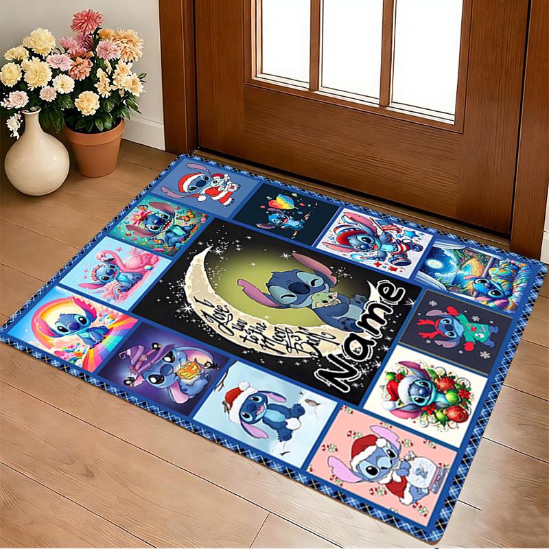 Custom Name Stitch Floral Living Room Non-Slip Area Rug Soft Carpet for Bedroom Kids Playroom Sofa Office Home Decor Doormat
