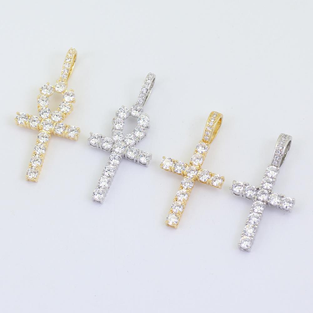 Copper European American Hip Hop Zirconia Ankh Cross Men's Necklace