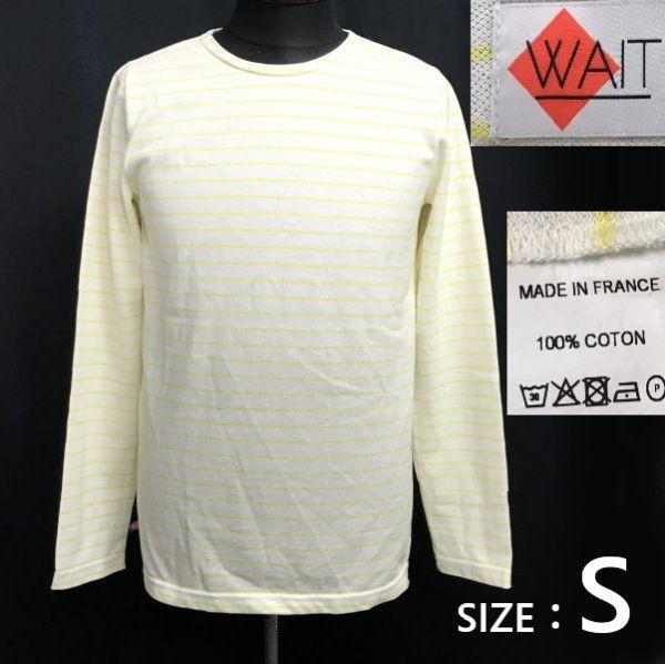 

WAIT France made long sleeve knit pullover white × yellow border men s S(USED)