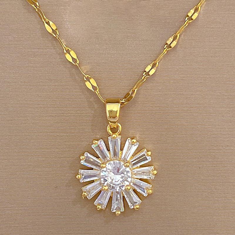 

Sun Flower Necklace Earrings Set Light Luxury Slightly Inlaid Personalized Temperament Banquet Earrings Item Combination