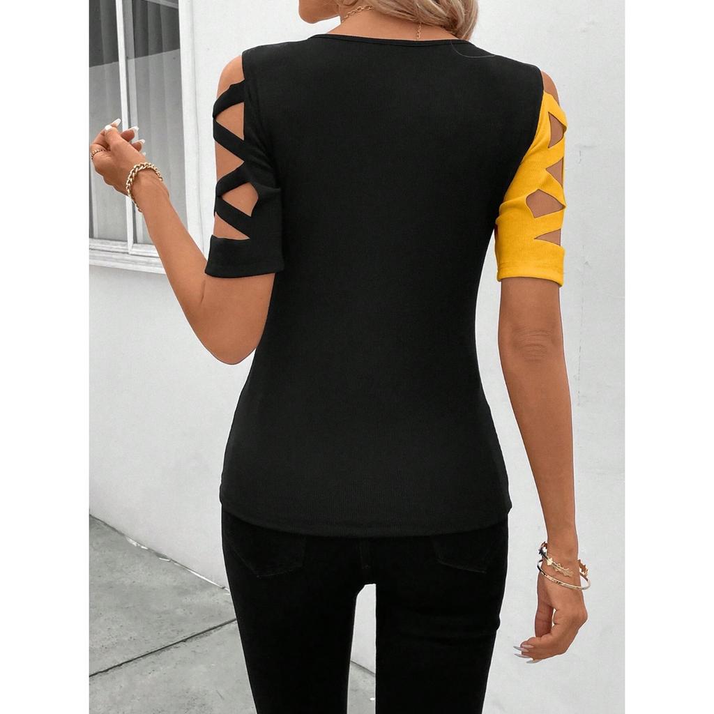 GMXIA Spring Summer Cross-shoulder Slim-fit Top T-shirt Woman