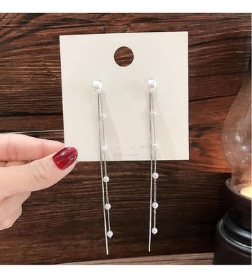 2024 New Trend Simulated Zircon Women's Long Earrings White Round Zircon Wedding Pendant Earrings Korean Fashion Zircon Earrings