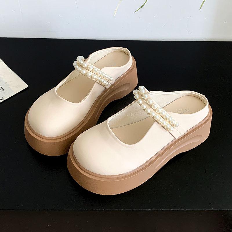 Mary Janes mit dicker Sohle und Schleife, super angesagt, Ein-Pedal-Taschenkopf-Halbschuhe für Damen, Frühling und Sommer, Oberbekleidung, 2025 neue Explosion