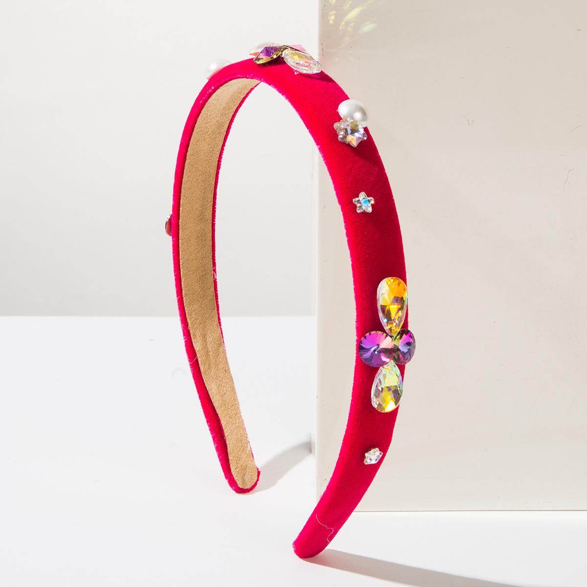 

Винтажный ободок в стиле барокко с тонким краем и стразами для женщин, модный ободок со звездой, высококачественный универсальный аксессуар для волос для улицы ярко-розовый