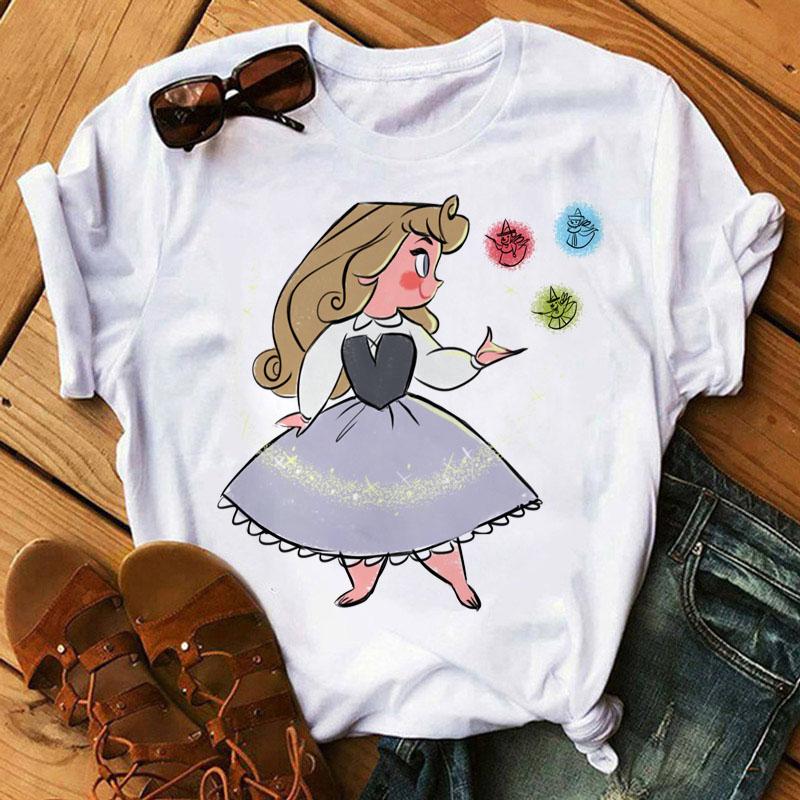 Disney Cartoon Princess Printed Women T-shirt Kawaii Graphic Printed T Shirt Summer Casual Short Sleeve Female Tops Tshirt Tees
