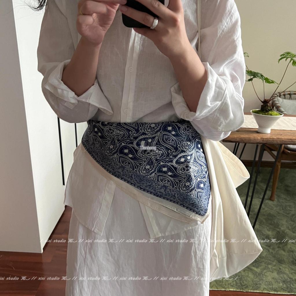 Japanese-Style Silk Scarf: Versatile Waist Accessory, Bandana, or Sash