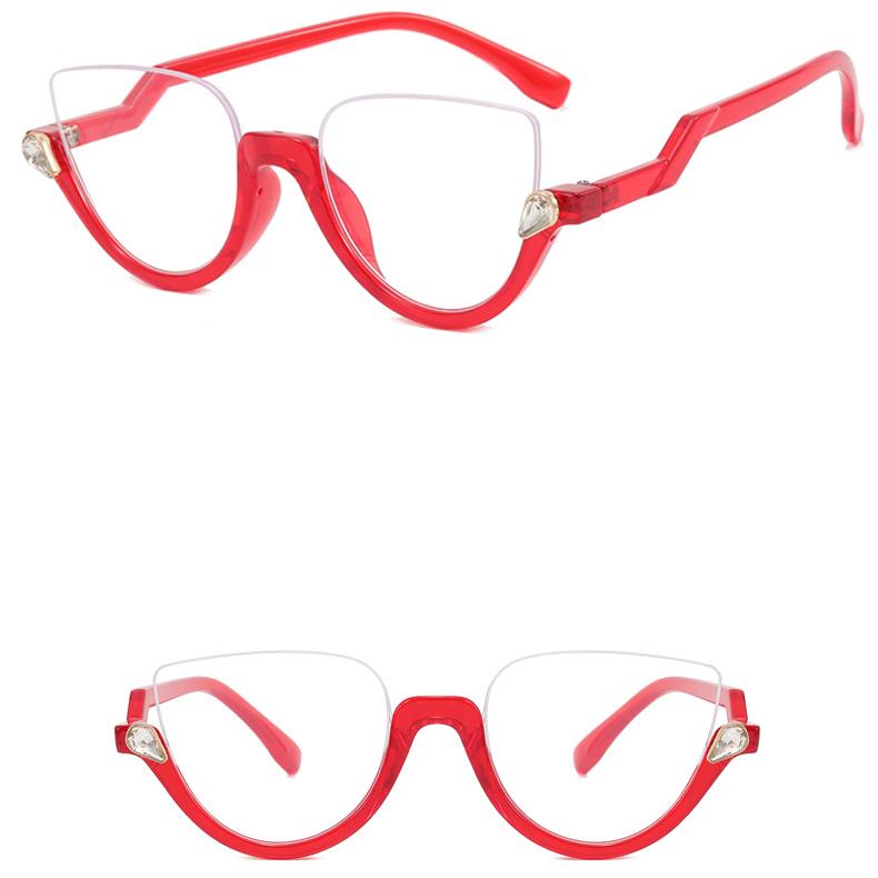 New Women's Triangle Glasses Frame Fashionable Personality Retro Classic Diamond-Embedded Semi-Frame Plain Glasses