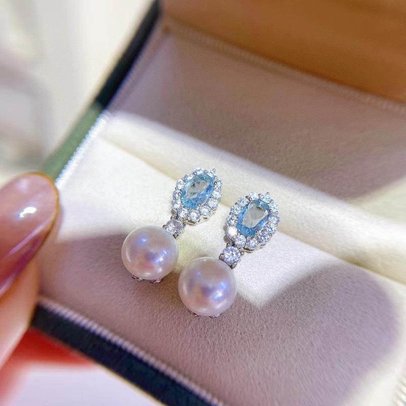 French Natural Freshwater Pearl Earrings S911 Silver Needle Fashion Commuting Simple Micro Inlaid with Diamonds Zircon Earrings New