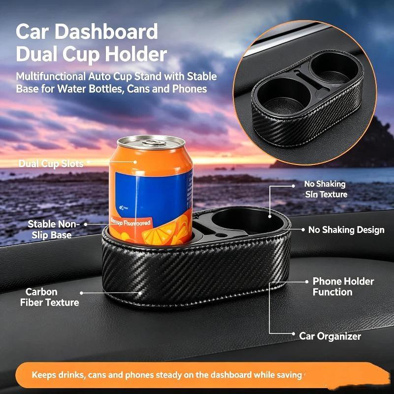 Car Dual Cup Holder Multifunctional Phone Mount Anti-Slip Storage Organizer Ideal for Family Travel Commuting