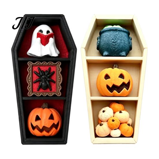 Spooky Window Display Props Halloween Gothic Coffin-Shaped Fidget Clicker Toy, Mini Push Pop Sensory Toy with Small Collectible Figures Ghost Pumpkin
