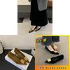 Black Metal Buckle Loafer Shoes For Women With Pu Material For Work And Office Use