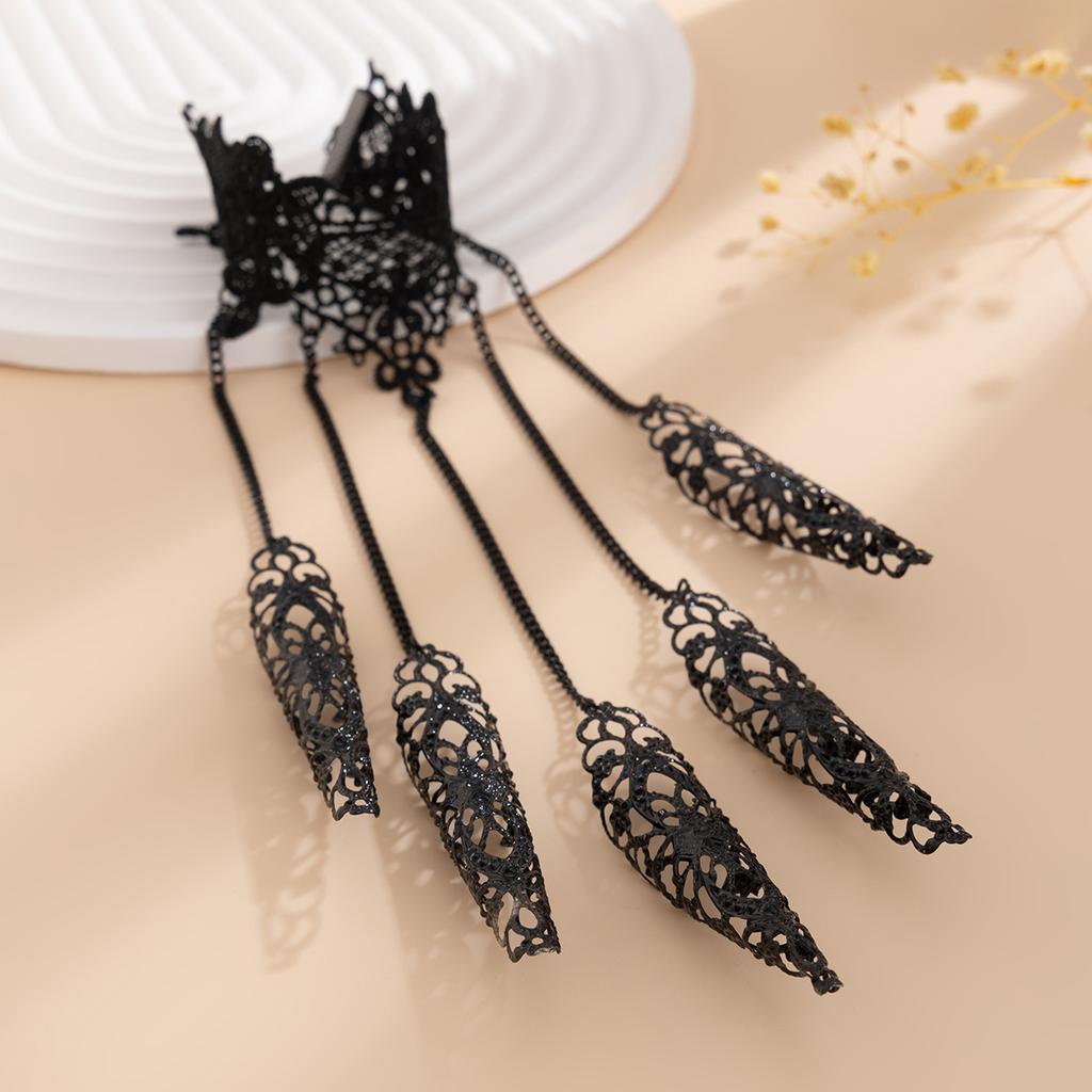 Ingemark Goth Black Lace Nail Finger Wrist Chain Rings for Women Vintage Connecting Hand Bracelet Halloween Jewelry Gift New