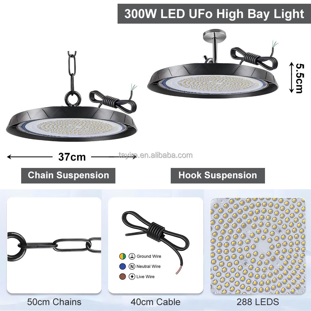 UFO LED High Bay Light 100W 200W 300W EU Stock 220V Waterproof Lamp for Workshop Stadium Supermarket Warehouse Garage Parking