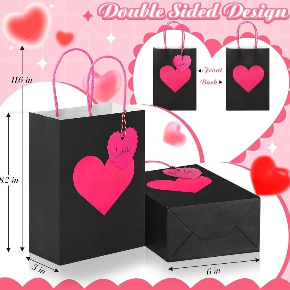 10/12PCS New Heart Design Gift Bags Kraft Paper Eco-Friendly Shopping Bags With Handles Party Favor Bags Party Favor