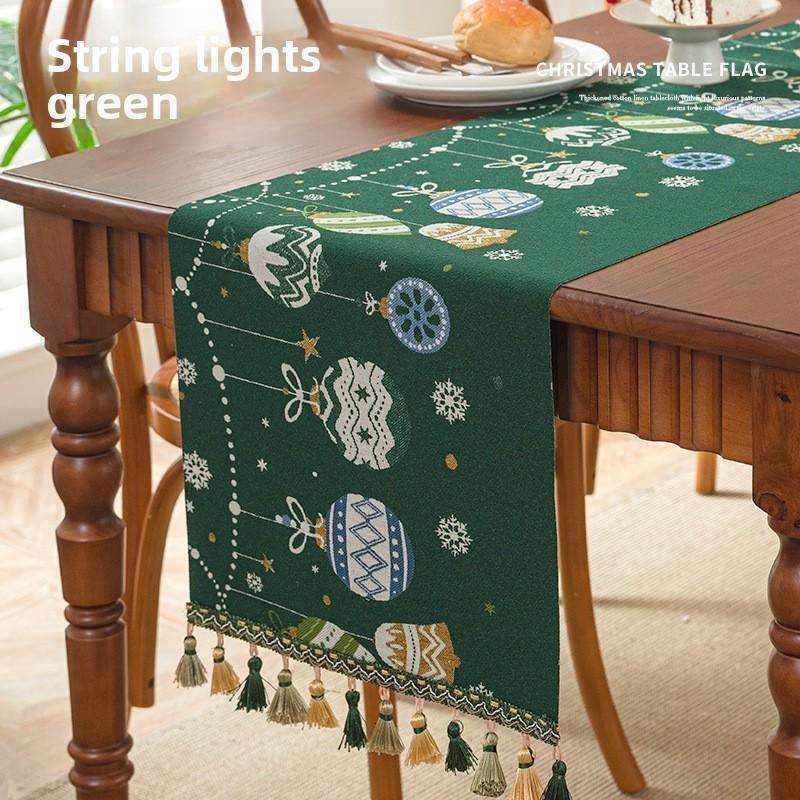 Christmas Santa Table Runner Cotton Linen Look Festive Dining Decor for 6 People Holiday Tablecloth
