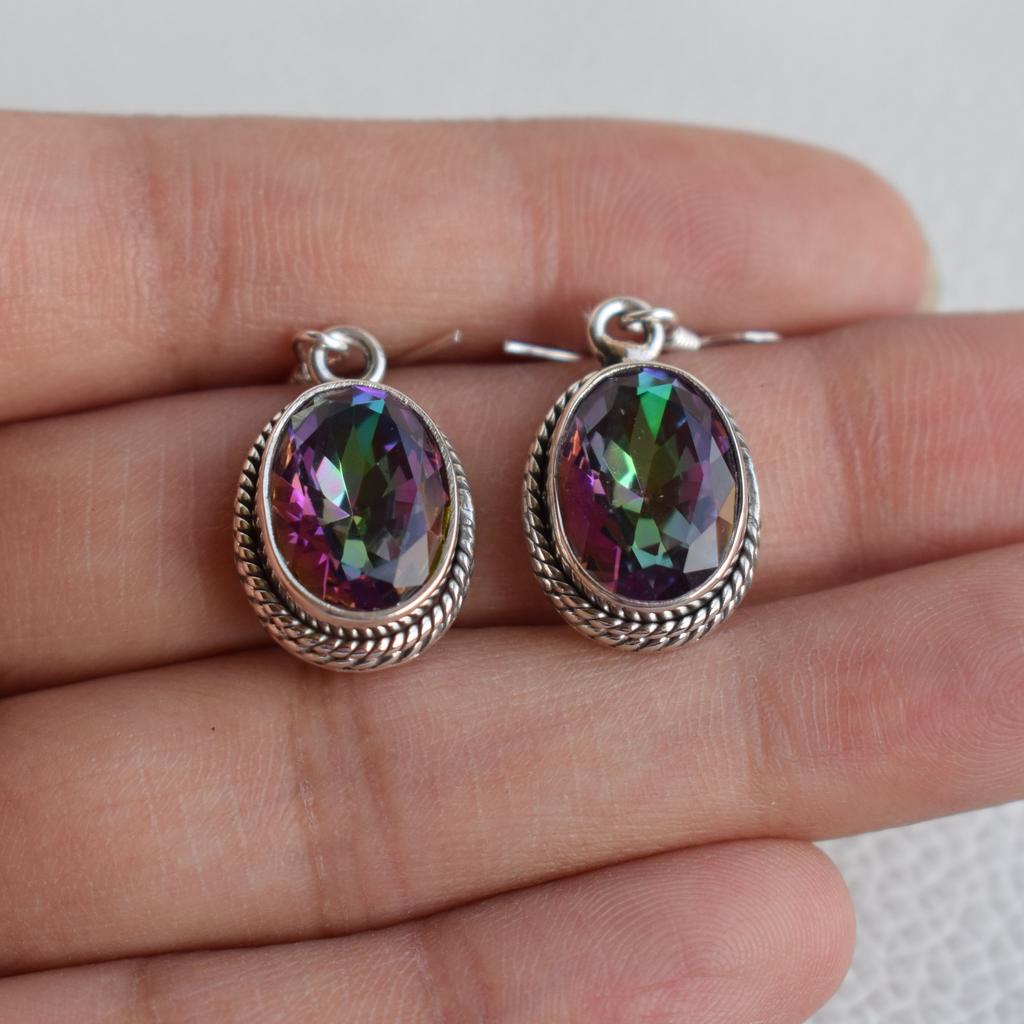Mystische Topas Ohrringe, Oval 925 Sterling Silber, Handgefertigter Edelsteinschmuck