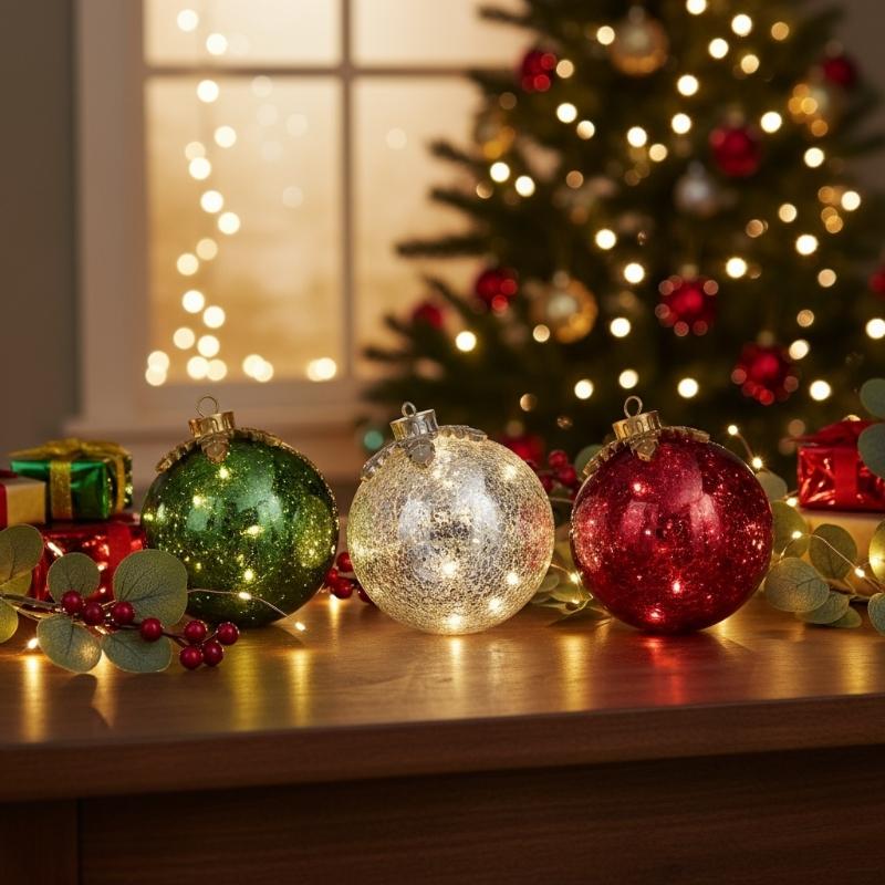 LED Christmas Tabletop Decors Auto Timer Durable Cracked Plastic Design Snowflake Accent 6Inch Holiday Ornament