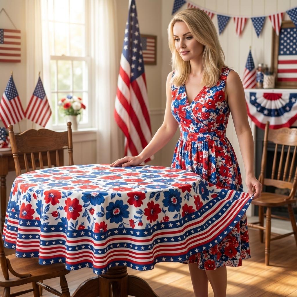 Round Tablecloth with Star Pattern Polyester Fabric for Dining Parties Events Reusable Decorative Covering for Home Kitchen