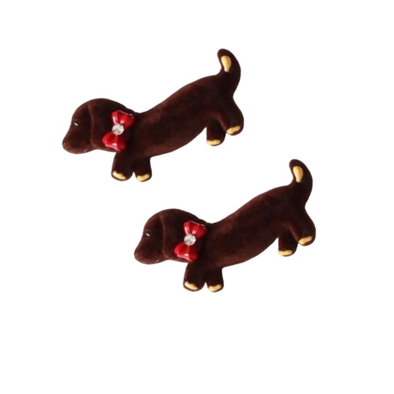 2PCS Popular Flock Dachshund Hair Barrettes With Side Clasp NonSlip Hairpin For Teens Girl Gentle Hair Accessories