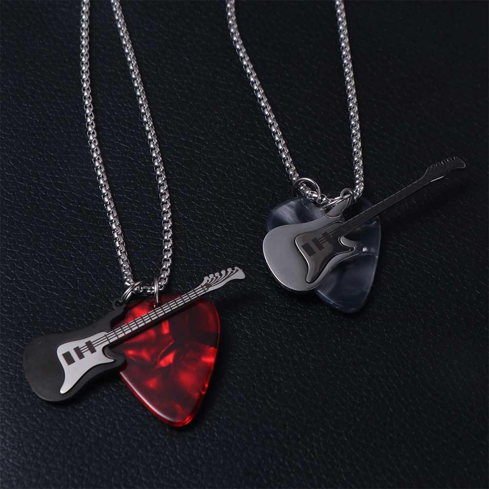 Hip-hop Guitar Pick Pendant Necklace Punk Electric Guitar Sweater Chain Guitar Chain Choker  Unisex