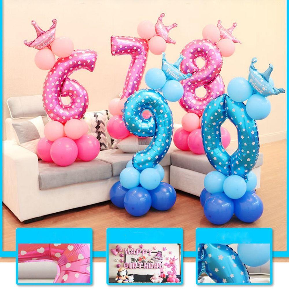 Star Print Birthday Party Number Balloon Blue Pink Number Zoo Theme Decoration Graduation