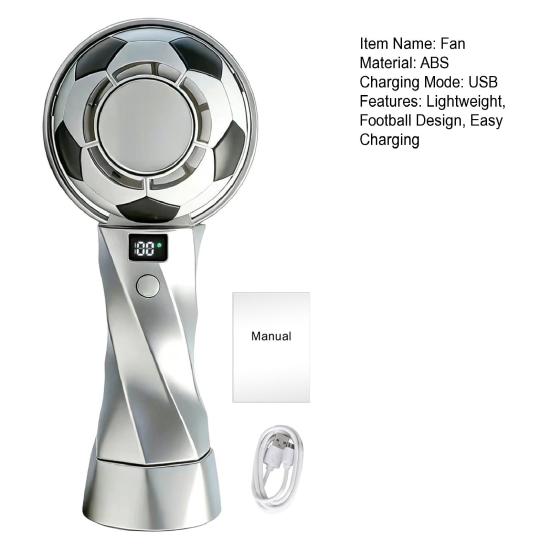 Portable Football Fan Small Handheld Fan 6-Speed Wind LED Display USB Charging Lightweight Travel Fan Quiet Personal Fan