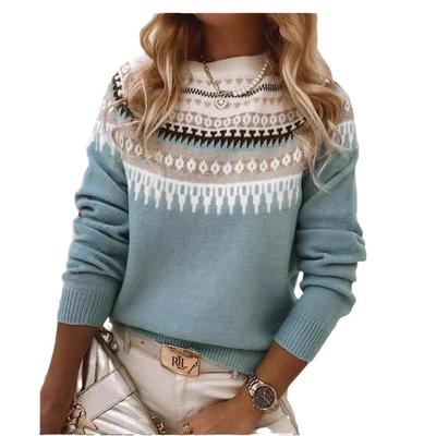 Women's Round Neck Colour Blocked Loose Fit Fashion Pullover Knitwear Luxurious Relaxed-fit Slimming and Versatile Top
