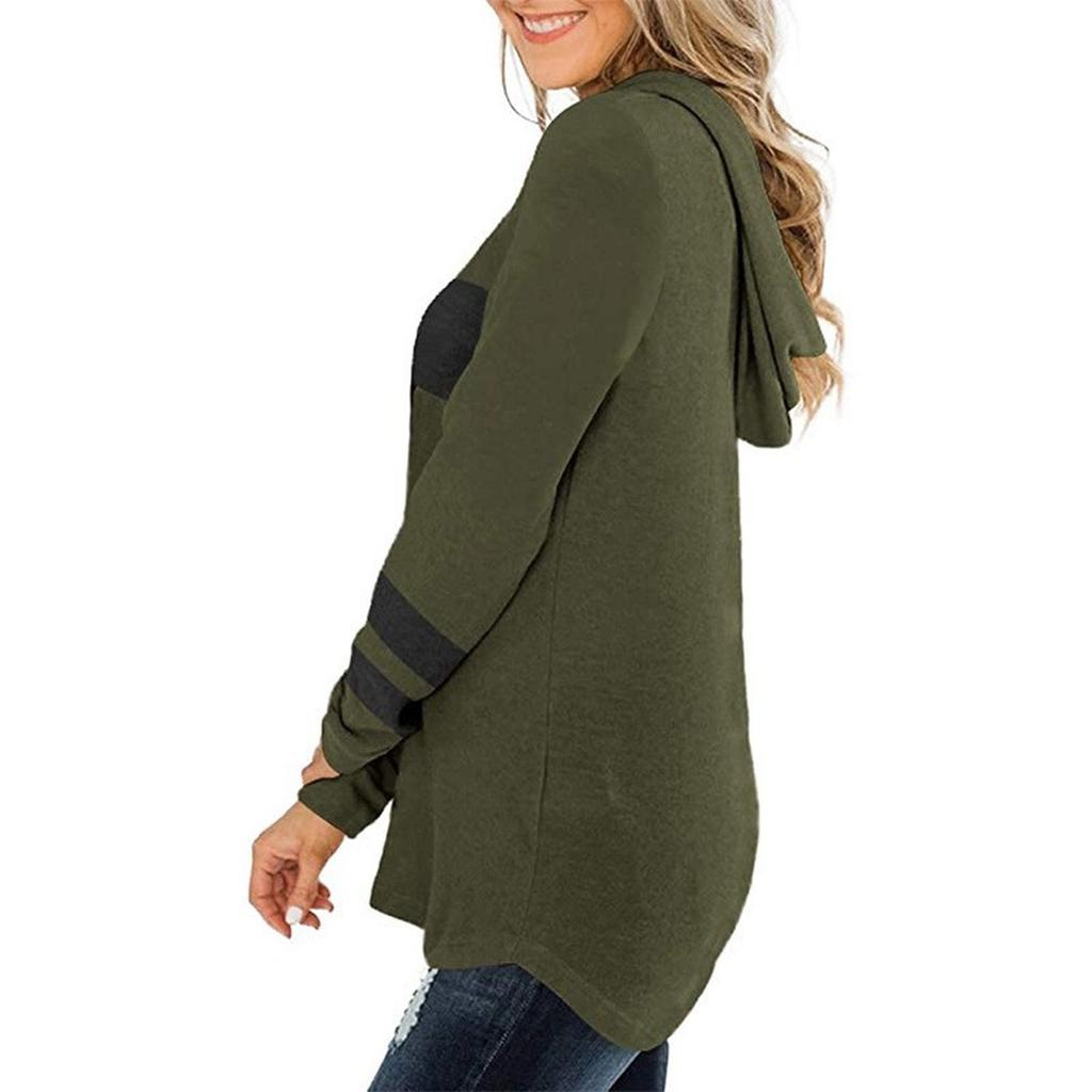 Women's Loose Comfortable Fashionable And Casual Long Sleeved Patchwork Hooded Top