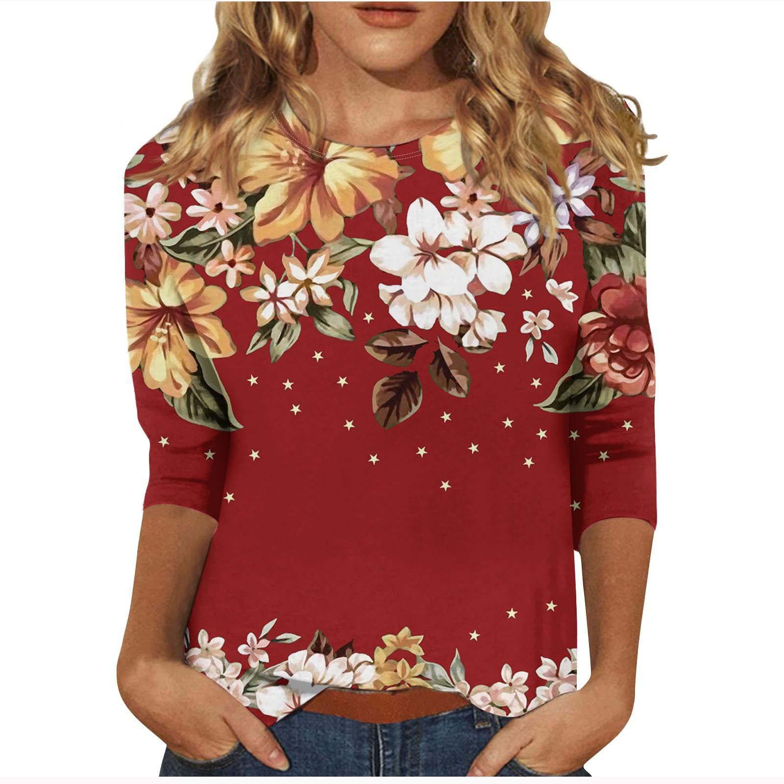 

Круглый вырез с 3D цветочным принтом, модные повседневные женские футболки с длинными рукавами 3XL