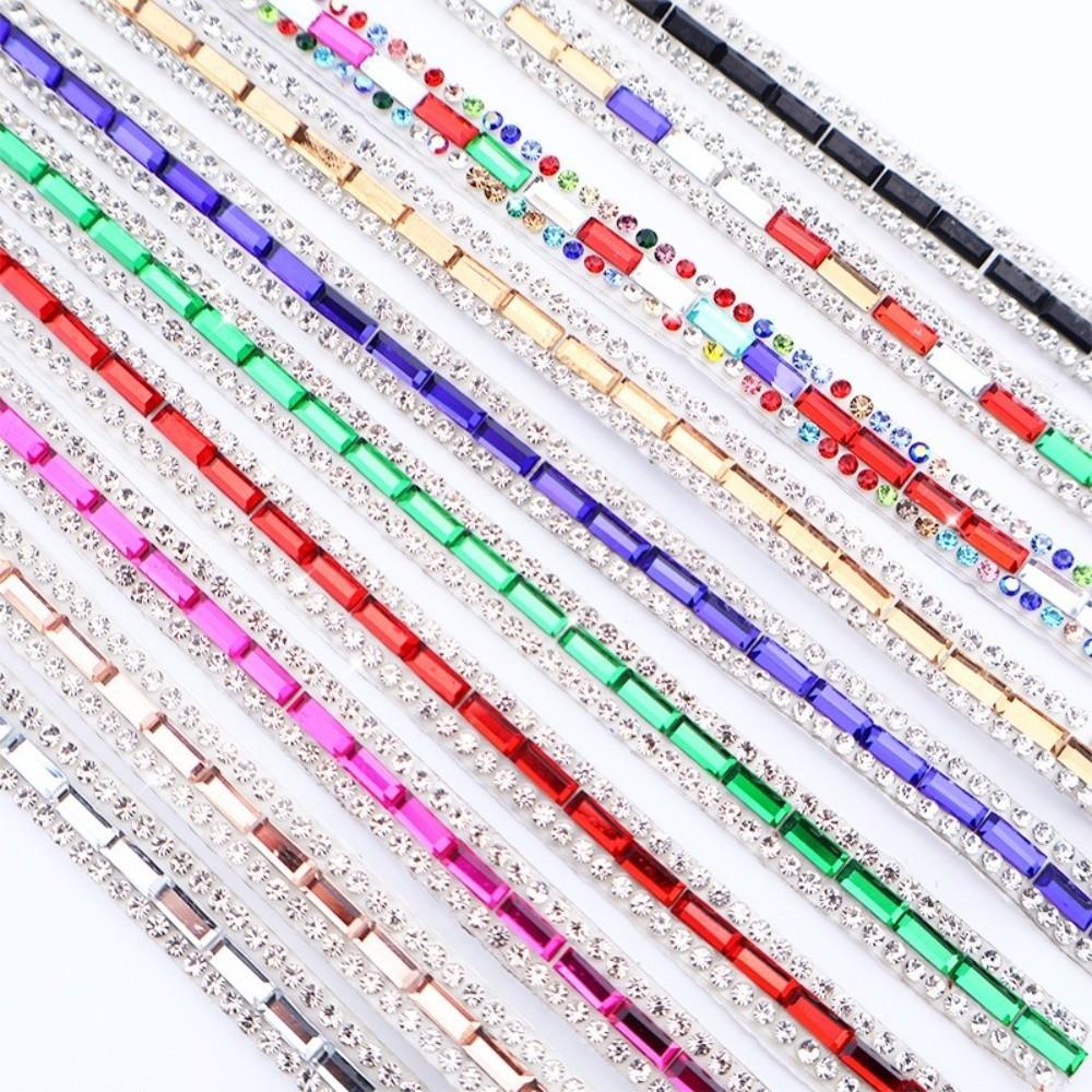 Colorful Crystal Strip Shiny Flexible Glass Rhinestone Trim Self Adhesive DIY Supply Rhinestone Strip Garment Accessories