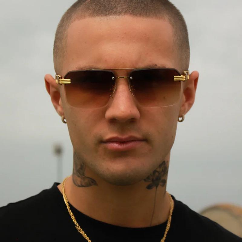 Luxury Brand Designer Rimless Square Sunglasses Women For Men Popular Rivet Vintage Sun Glasses Punk Outdoor Driving Eyewear