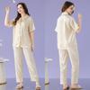 High-End Ice Silk Pajamas Women'S Autumn Short-Sleeved Trousers Fashion High-End Loungewear Suit Can Be Worn Outside
